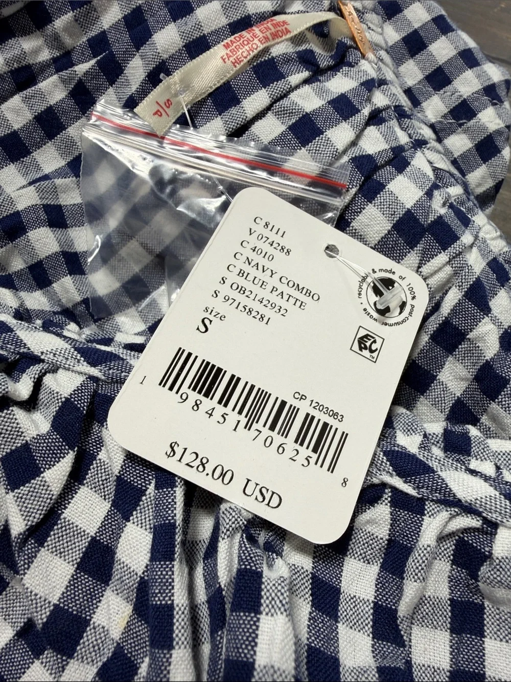 Farley Gingham Split V-Neck Short Sleeve Tunic - S